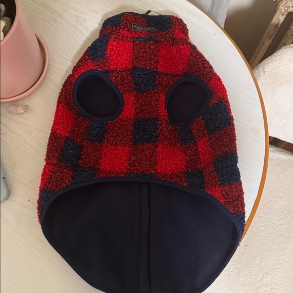 Vineyard Vines Red & Blue Checkered Buffalo Red Velvet Fleece pet vest XL fits M - Picture 3 of 8